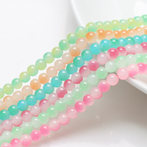 Grossiste Perles rondes en verre imitation jade blanc bicolore, perles en verre magique effet gelée pour la fabrication de bijoux, 50 pièces/brin - Product Image 1