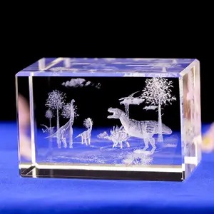 Personalizza il LOGO dell'azienda arredamento per la casa Led Crystal Crafts Crystal Animal Model Dinosaur Toy Glass Cubes For Souvenir