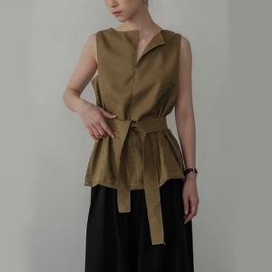 Nouvelle Collection Été 2025 – Gilet Chic en Lin et Coton pour Femme avec Ceinture à Nouer – Haut Uni Multicolore – Chemise Formelle pour Femme - Product Image 3