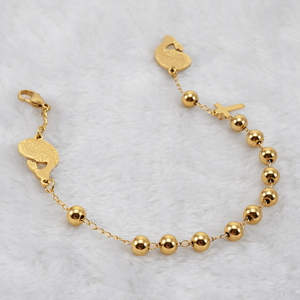 Bracciale Religioso con Perline Placcato Oro 18K in Acciaio Inossidabile con Ciondolo Croce e Vergine Maria Catena a Rosario per Donna - Product Image 5