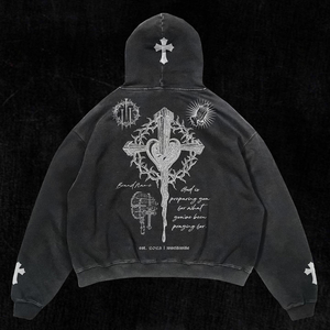 Sweat-shirt à capuche pour homme Yourbrand, noir, surdimensionné, imprimé True Faith, style gothique, en coton French Terry, streetwear d'automne, sweats à capuche pour homme - Product Image 4