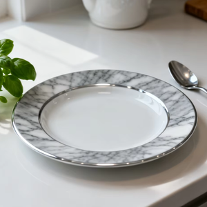 Customized Eco-Friendly Silver/Gold Rim Edge Hotel/Restaurant Home Use OEM/ODM Available Food-Grade Bone China American Plate - Product Image 1
