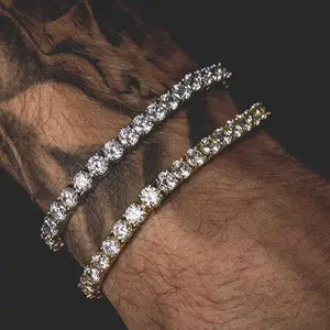 3mm-6mm Mens/Women AAA+ Cubic Zirconia Tennis Bracelet Hip Hop Jewelry Iced Out 1 Row Gold CZ Charms Bracelet For Gifts