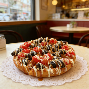 Modelo de Waffle Belga Artificial de Plástico Realista, con Frambuesas y Salsas, para Exhibición en Vitrinas de Cafeterías y Decoración de Alimentos - Product Image 1