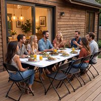 Table de pique-nique pliable de 8 pieds avec poignée de transport, table portable robuste pliable en deux pour le camping, les voyages en camping-car, les fêtes, les barbecues et l'intérieur