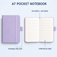 Carnet de poche personnalisé A7 avec 200 pages lignées, fermeture élastique et boucle pour stylo en option pour cadeaux promotionnels