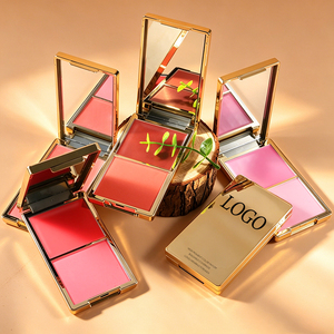 Palette de fards à joues ODM en poudre pressée rose-orange, baumes de luxe, duo maquillage crème-poudre, <span class=keywords><strong>blush</strong></span> doré waterproof - Product Image 1
