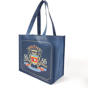 Custom Eco Laminated Grocery Tote Bag Navy Blue Multiple Colors Digital Printing Laminated Non-Woven Bag With Logo
