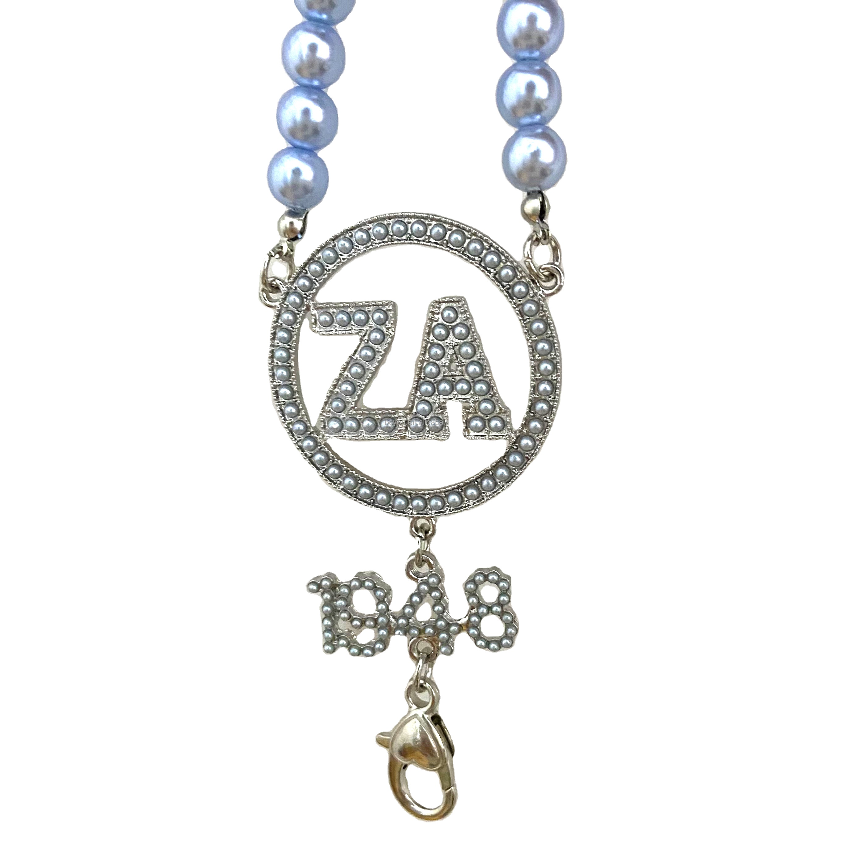 Zeta Amicae Sorority Accessory Light Blue Pearl Necklace 1948 ZA