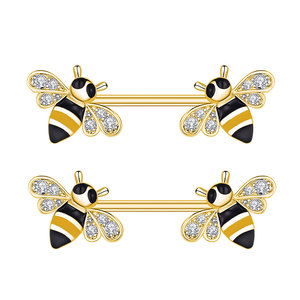 Anneaux de langue de mamelon en acier inoxydable Bee Barbell Yellow Nipple Piercing Jewelry Body Retainer 14G - Product Image 1