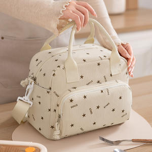 Sac isotherme Beilian en velours côtelé, bandoulière, maintien de la chaleur et du froid, pour le travail, l'école, les voyages, beige, léopard, marron, cerise, imprimé étoile - Product Image 4