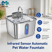 Fontaine à eau pour animaux de compagnie intelligente en acier inoxydable 3L, étanche IPX5, capteur infrarouge, pompe sans fil, automatique, pour chat et chien