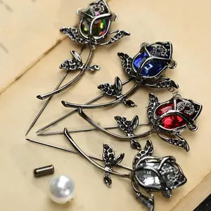 new arrival rose flower long needle wedding party brooch lapel pin for men