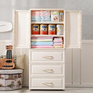 Armadio in Plastica <span class=keywords><strong>Bianco</strong></span> di Alta Qualità con 3 Cassetti e 5 Ripiani, Doppia Chiusura, Appendiabiti per Bambini - Product Image 5