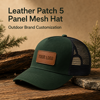 Casquette Trucker en Coton Structurée à 5 Panneaux avec Patch en Cuir et Maille, Réglable, pour Vêtements de Travail d'Extérieur, Vente en Gros