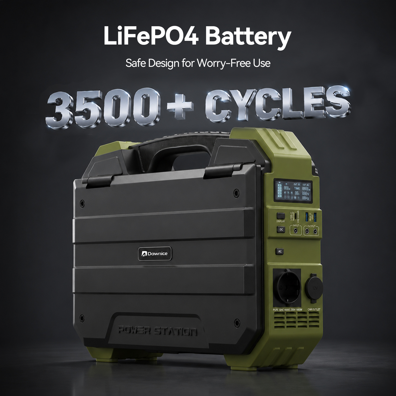 Dawnice Smart LCD Display Home Laptop Phone Charging Portable Power Supply Station LiFePO4 1600W Mini Generator Solar · image 5