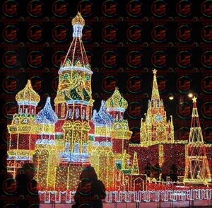 Nouveau modèle extérieur de Noël LED illuminé 3D Castle House Motif Lights Décorations de fête - Product Image 5