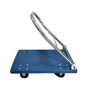 עגלת משטחים כחולה מפלסטיק, עמידה במיוחד, בעלת כושר נשיאה של 150 ק\"ג, עם ידית כרום מתקפלת, ללוגיסטיקה של מחסנים - Product Image 2