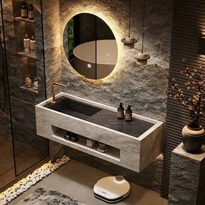 Customized Seamless Luxury MDF Face Washing Integrated Single Double Basin Smart <b>Mirror</b> Bathroom Cabinet for Hospital Use - Product Image 4