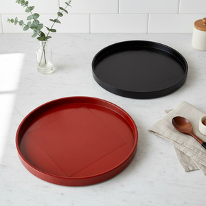 Japanese-style Round Lacquerware Wooden Tea Tray Tea coaster Cup Holder Creative Snack Tray Drink Serving Tray Black Red