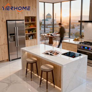 Armoires de cuisine <span class=keywords><strong>en</strong></span> bois de cerisier massif, design modulaire avec garde-manger haut, <span class=keywords><strong>four</strong></span> double intégré, réfrigérateur intégré et îlot de cuisine - Product Image 4