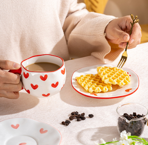 Hand-painted Wavy Cartoon Ceramic <b>Mug</b> Saucer Set Eco-Friendly Dishwasher-Safe Gift <b>Box</b> Large Capacity Breakfast Coffee Cup - Product Image 4