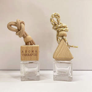 Empty 5ml/8ml/10ml Clear Glass Perfume <b>Bottle</b> For Car Air Freshener Diffuser With Screen Printing And Wooden Lid - Product Image 1