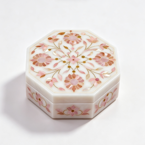 Elegant Octagonal Marble Jewelry <b>Box</b>, Handmade Pink Shell Floral Inlaid Trinket Storage <b>Box</b> for Jewelry & Home Decoration - Product Image 5