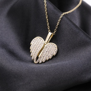 Baru 925 Perak Murni Kalung Mode Zirkon Hati Ganda Malaikat Sayap Liontin Kalung Berlapis Emas - Product Image 4