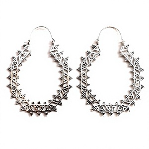 <b>Boho</b> Big Bali Style Filigree Crescent Big Round Hoop Earrings Gold Plated 30mm Size Hoop Earring - Product Image 2