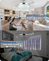 Ventilateur de plafond en acrylique cristal de 42 pouces avec lumière, application intelligente minimaliste, 5 CCT, dimmable, moteur DC à économie d'énergie pour maison moderne