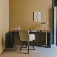 Bureau Minimaliste avec Piétement en Plaque et Plateau Long en Bois – Poste de Travail Simple pour Bureau à Domicile et Espace de Travail d'Entreprise
