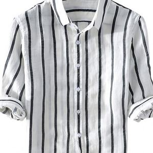 Camicie <span class=keywords><strong>di</strong></span> canapa <span class=keywords><strong>di</strong></span> <span class=keywords><strong>lino</strong></span> Casual da <span class=keywords><strong>uomo</strong></span> a mezza manica a righe traspiranti <span class=keywords><strong>di</strong></span> alta qualità per l'estate - Product Image 6