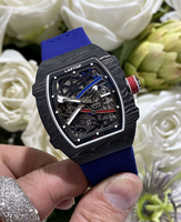 Nouvelle montre mécanique automatique de luxe pour homme, ultra-légère et ultra-mince, avec boîtier en fibre de carbone bleu, tourbillon ajouré et réserve de marche, modèle 6702