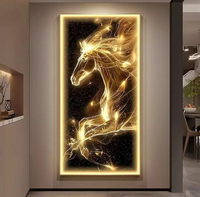 Lukisan Kristal Porselen Digital Emas Mewah Desain Langit Berbintang Rusa Kuda Modern LED untuk Dekorasi Ruang Tamu dan Kantor Rumah