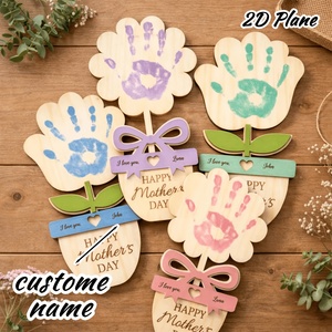 Plaque personnalisée DIY pour <span class=keywords><strong>la</strong></span> fête des mères avec empreinte <span class=keywords><strong>de</strong></span> main et nom, fleur artificielle, décoration <span class=keywords><strong>de</strong></span> table, style empreinte <span class=keywords><strong>de</strong></span> main - Product Image 1
