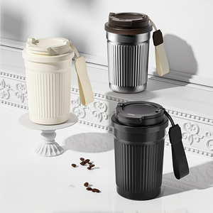 Tasse à café isotherme en acier inoxydable de 400 ml avec cordon, design simple et droit, pour voiture, extérieur, bureau, boissons chaudes et froides - Product Image 3