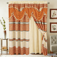 Voilage jacquard double couche à passe-tringe, motif floral, 100 % polyester, occultant et ignifuge pour chambre à coucher (vente en gros)
