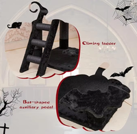 Tour à chat en bois gothique noir, lit en forme de cercueil, condo, poteaux à gratter, boule d'araignée, meubles à plusieurs niveaux, arbre à chat pour Halloween et Noël