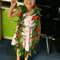 Hawaii Luau bunga tropis daun Leis karangan bunga daun hijau karangan bunga kalung Bunga untuk musim panas dekorasi pesta pantai