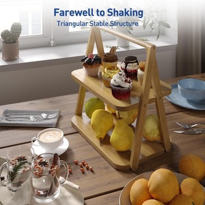 ชั้นวางผลไม้สองชั้นแบบพกพาทำจากไม้ไผ่ สำหรับใช้บนเคาน์เตอร์ครัว - Product Image 2
