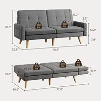 Canapé-lit futon avec dossier réglable, canapé-lit moderne avec accoudoirs amovibles pour une longueur étendue, canapé pour appartement