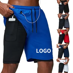 2 in 1 Gym wear Cross fit shorts Mens Gym Workout short Sports Running Shorts with Inner Phone Pocket compression Gym shorts