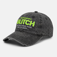 Casquette de baseball en jean vieilli avec broderie personnalisée effet glitch, gris délavé, visière courbée, style vintage, streetwear OEM