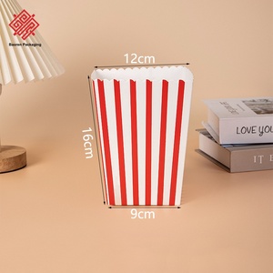 Boîtes d'emballage pour pop-corn de style cinéma, grande capacité, en papier kraft recyclé rayé rouge, jetables et de qualité alimentaire, vente en gros - Product Image 1