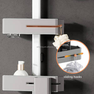 WIREKING 74-106'' Étagère d'angle de douche télescopique en aluminium multicouche avec miroir, organisateur de salle de bain - Product Image 5