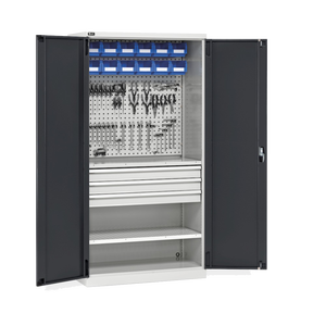 ตู้เครื่องมือเคลื่อนที่ PERFOM140พร้อมประตูบานพับลิ้นชักชั้นวางภาชนะบรรจุ W1023 x D555 x H2000มม. สำหรับเก็บเครื่องมือ - Product Image 1