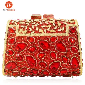Factory Wholesales 2021 Crystal Rhinestone Clutch Bag for Formal Party Large Evening Handbag with Nice Metal Handle