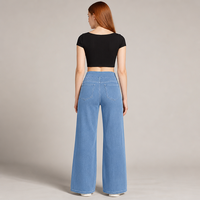 Jean droit taille haute pour femme, coupe cheville, style Y2K, en denim extensible avec taille élastique, streetwear