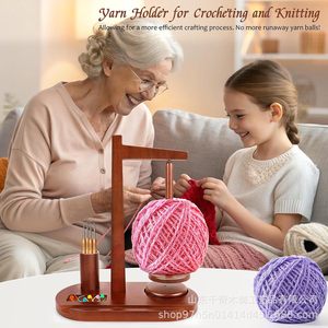 Wooden Yarn Rack With Magnetic Rotating Dispenser Phone Holder <b>Crochet</b> <b>Hook</b> Organizer Desktop Oval Shape 3 Floors Tree Material - Product Image 4